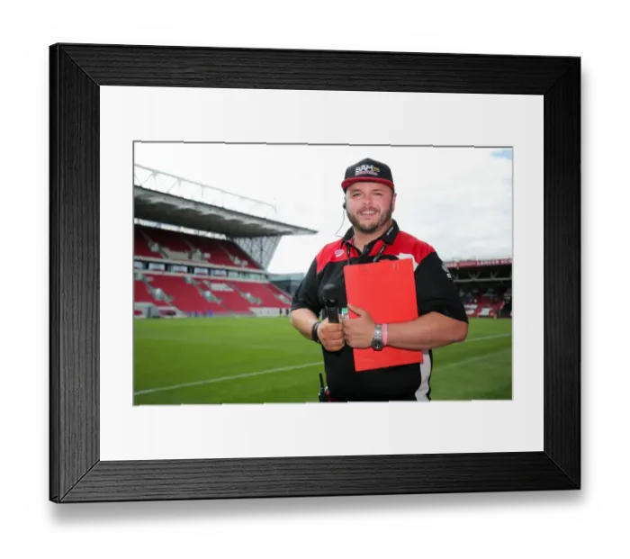 Framed Print : Half Time at Ashton Gate: Stadium Announcer Ian Downs Pauses Amidst Bristol City vs. Portsmouth Pre-Season Action Framed Print : Half Time at Ashton Gate: Stadium Announcer Ian Downs Pauses Amidst Bristol City vs. Portsmouth Pre-Season Action