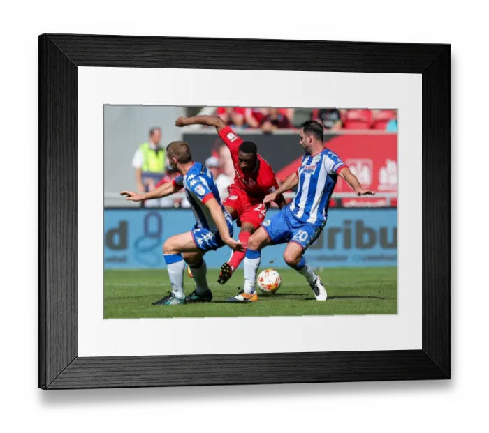 Framed Print : Bristol City vs Wigan Athletic: Kodjia vs Buxton and Morgan - Intense Face-off