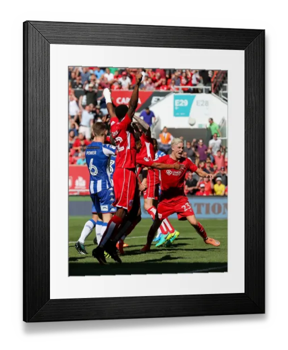 Framed Print : Controversial Goal: Magnusson's Effort Disallowed, Abraham Scores for Bristol City Against Wigan Athletic Framed Print : Controversial Goal: Magnusson's Effort Disallowed, Abraham Scores for Bristol City Against Wigan Athletic