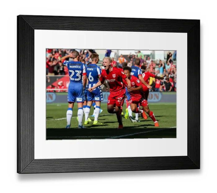 Framed Print : Controversial Moment: Abraham's Disallowed Goal for Bristol City vs Wigan Athletic - Magnusson's Celebration Framed Print : Controversial Moment: Abraham's Disallowed Goal for Bristol City vs Wigan Athletic - Magnusson's Celebration