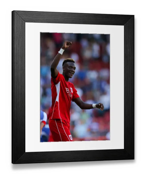 Framed Print : Tammy Abraham of Bristol CIty celebrates at full time after scoring on his debut to give his side a 2-1 win - Rogan