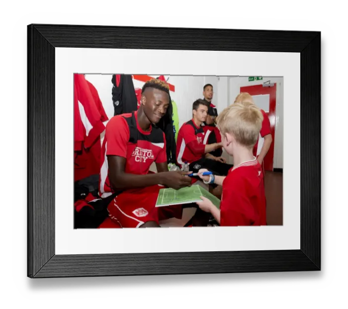 Framed Print : Tammy Abraham Signs Autograph for Mascot: Bristol City vs Wigan Athletic, 2016 Framed Print : Tammy Abraham Signs Autograph for Mascot: Bristol City vs Wigan Athletic, 2016