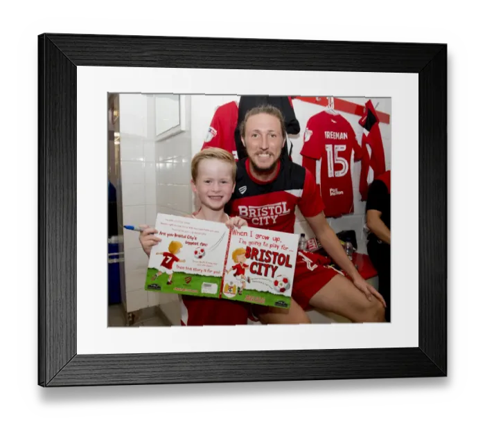 Framed Print : Luke Ayling Signs Autograph for Mascot: Bristol City vs Wigan Athletic, 2016 Framed Print : Luke Ayling Signs Autograph for Mascot: Bristol City vs Wigan Athletic, 2016