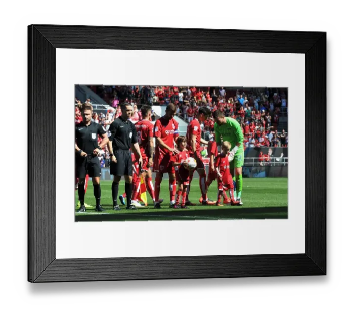 Framed Print : Mascots and Players of Bristol City and Wigan Athletic before Sky Bet Championship Match at Ashton Gate