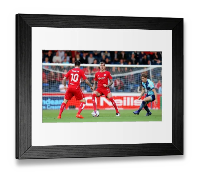 Framed Print : Aden Flint to Lee Tomlin: Passing the Ball for Bristol City at Wycombe Wanderers, 2016