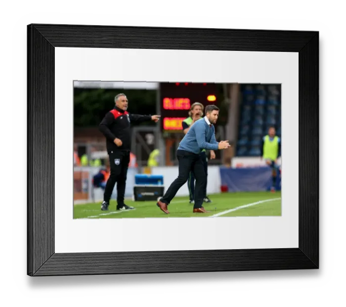 Framed Print : Bristol City Coaches Johnson and Pemberton Give Instructions from Touchline during Wycombe Wanderers vs. Bristol City EFL Cup Match Framed Print : Bristol City Coaches Johnson and Pemberton Give Instructions from Touchline during Wycombe Wanderers vs. Bristol City EFL Cup Match