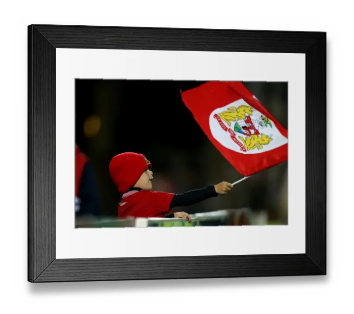 Framed Print : Bristol City Fan Waves Flag at Wycombe Wanderers Match, EFL League Cup Framed Print : Bristol City Fan Waves Flag at Wycombe Wanderers Match, EFL League Cup