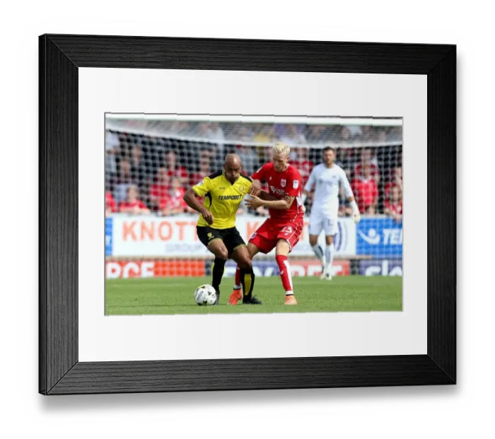 Framed Print : Hordur Magnusson vs Chris O'Grady: Intense Battle for the Ball - Burton Albion vs Bristol City, Sky Bet Championship