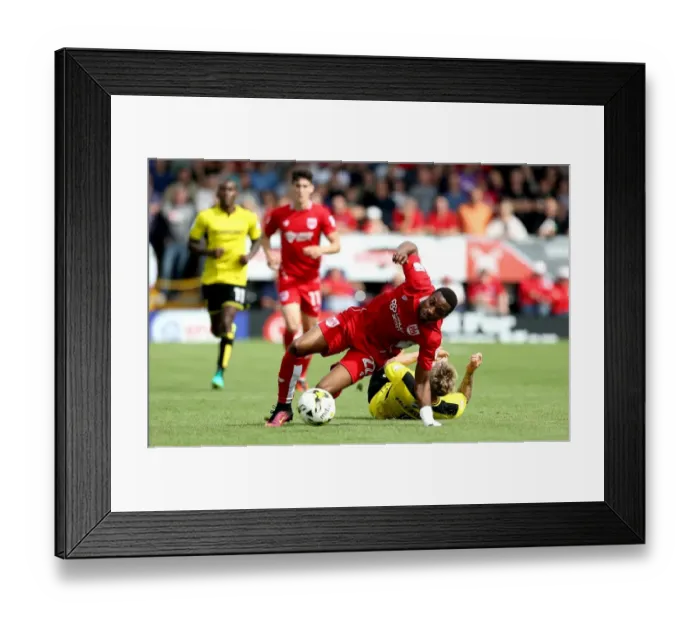 Framed Print : Bristol City's Kodjia Fouled by McFadzean in Sky Bet Championship Clash at Burton Albion Framed Print : Bristol City's Kodjia Fouled by McFadzean in Sky Bet Championship Clash at Burton Albion