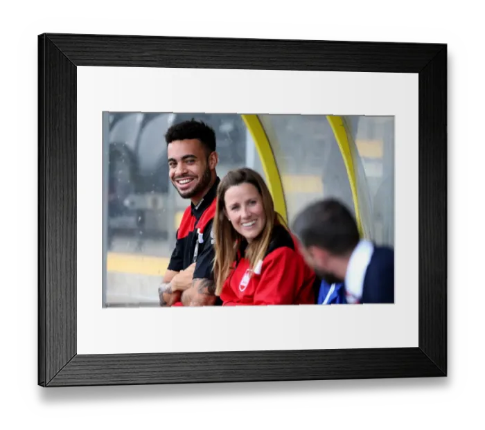 Framed Print : Bristol City's Derrick Williams Shares a Light-Hearted Moment with Coach Lee Johnson during Burton Albion Match, Sky Bet Championship 2016
