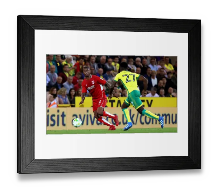Framed Print : Mark Little Charges Forward: Norwich City vs. Bristol City Championship Clash, August 2016 Framed Print : Mark Little Charges Forward: Norwich City vs. Bristol City Championship Clash, August 2016