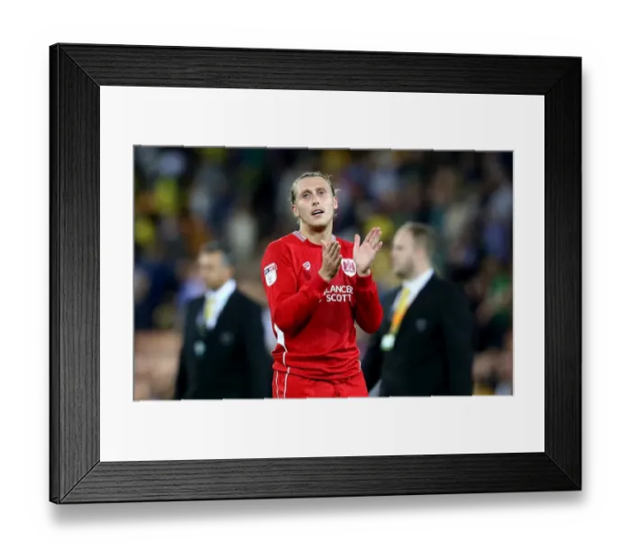 Framed Print : Bristol City's Luke Freeman Celebrates Full-Time Victory Against Norwich City Framed Print : Bristol City's Luke Freeman Celebrates Full-Time Victory Against Norwich City