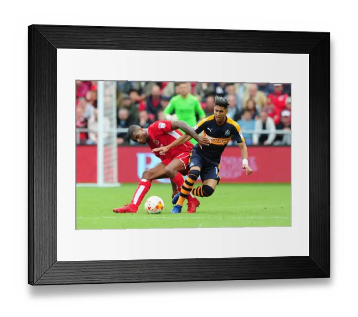Framed Print : Mark Little vs Ayoze Perez: Clash between Bristol City and Newcastle United Players at Ashton Gate, Sky Bet Championship (2016)