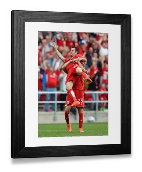 Framed Print : Bristol City's Lee Tomlin Celebrates Dramatic Goal with Teammate Hordur Magnusson vs. Aston Villa (27 / 08 / 2016) Framed Print : Bristol City's Lee Tomlin Celebrates Dramatic Goal with Teammate Hordur Magnusson vs. Aston Villa (27 / 08 / 2016)