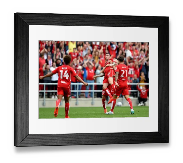 Framed Print : Bristol City's Lee Tomlin Celebrates Goal Lifted by Hordur Magnusson vs. Aston Villa (27 / 08 / 2016) Framed Print : Bristol City's Lee Tomlin Celebrates Goal Lifted by Hordur Magnusson vs. Aston Villa (27 / 08 / 2016)