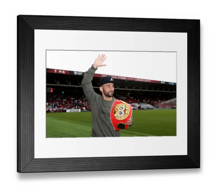 Framed Print : Bristol City's Lee Haskins Showcases IBF Bantamweight Title Belt at Ashton Gate Stadium Framed Print : Bristol City's Lee Haskins Showcases IBF Bantamweight Title Belt at Ashton Gate Stadium