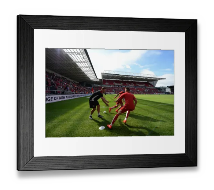 Framed Print : Bristol City Players Warm Up Ahead of Derby County Showdown at Ashton Gate Stadium Framed Print : Bristol City Players Warm Up Ahead of Derby County Showdown at Ashton Gate Stadium