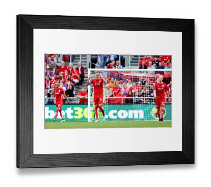 Framed Print : Frustration for Bristol City: Aden Flint and Team React After Ikechi Anya Scores for Derby County Framed Print : Frustration for Bristol City: Aden Flint and Team React After Ikechi Anya Scores for Derby County