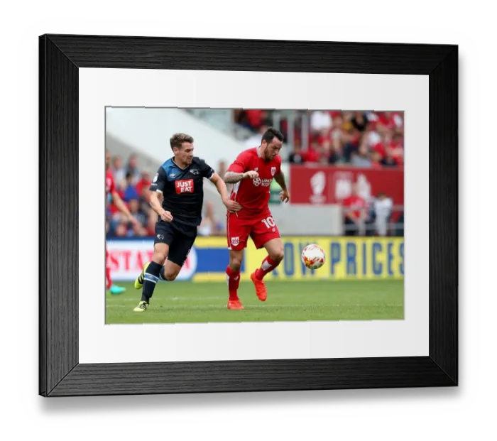 Framed Print : Bristol City vs Derby County: Lee Tomlin vs Craig Bryson Clash at Ashton Gate Stadium, 2016 Framed Print : Bristol City vs Derby County: Lee Tomlin vs Craig Bryson Clash at Ashton Gate Stadium, 2016