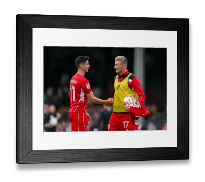Framed Print : Bristol City's Taylor Moore and Callum O'Dowda Celebrate 0-4 Victory Over Fulham