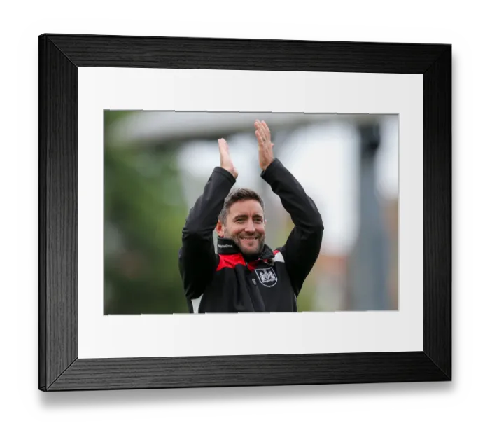 Framed Print : Bristol City's 0-4 Victory Over Fulham: Lee Johnson Celebrates with Fans Framed Print : Bristol City's 0-4 Victory Over Fulham: Lee Johnson Celebrates with Fans