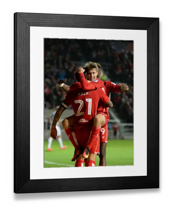 Framed Print : Bristol City Celebrate Marlon Pack's Goal Against Leeds United, September 2016 - Ashton Gate Stadium
