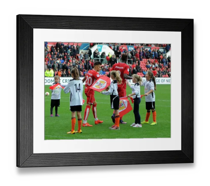 Framed Print : Bristol City Football Club: Jamie Paterson and Tammy Abraham with Portishead Town Flag Bearers at Ashton Gate Stadium during Bristol City vs. Nottingham Forest (Sky Bet Championship) Framed Print : Bristol City Football Club: Jamie Paterson and Tammy Abraham with Portishead Town Flag Bearers at Ashton Gate Stadium during Bristol City vs. Nottingham Forest (Sky Bet Championship)
