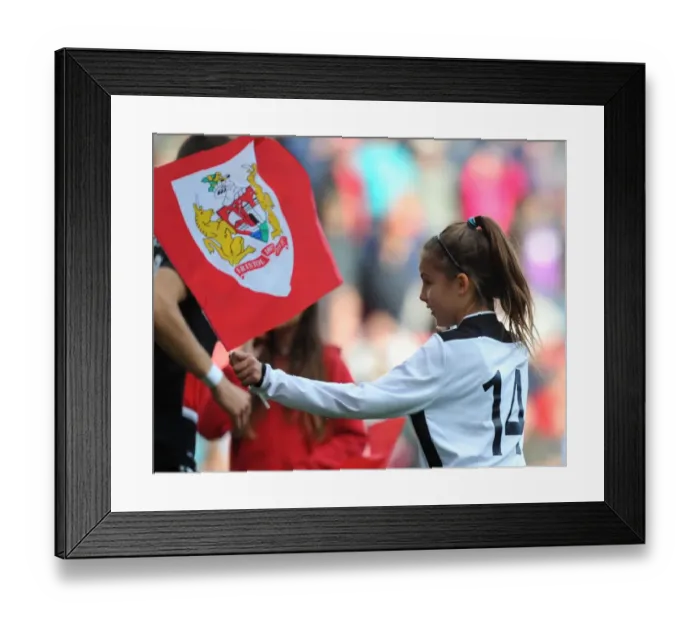 Framed Print : Flag-Bearer from Portishead Town FC at Ashton Gate Stadium for Bristol City vs. Nottingham Forest Championship Match