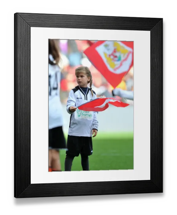 Framed Print : Flag-Bearer from Portishead Town FC Honors Bristol City at Ashton Gate Stadium During Championship Match against Nottingham Forest Framed Print : Flag-Bearer from Portishead Town FC Honors Bristol City at Ashton Gate Stadium During Championship Match against Nottingham Forest