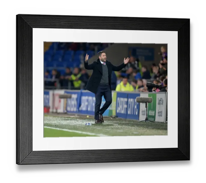 Framed Print : Lee Johnson's Reaction to Controversial Penalty Decision in Cardiff City vs. Bristol City Framed Print : Lee Johnson's Reaction to Controversial Penalty Decision in Cardiff City vs. Bristol City