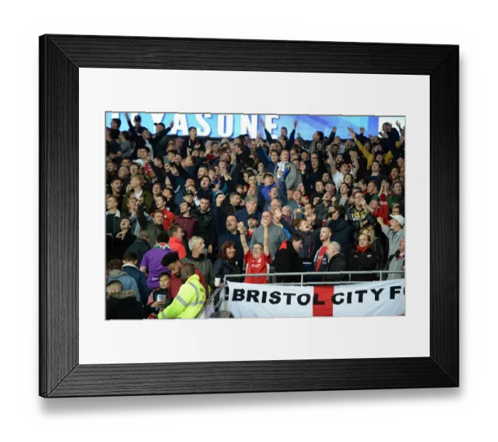 Framed Print : Bristol City Fans Rally at Cardiff City Stadium during Sky Bet Championship Match Framed Print : Bristol City Fans Rally at Cardiff City Stadium during Sky Bet Championship Match