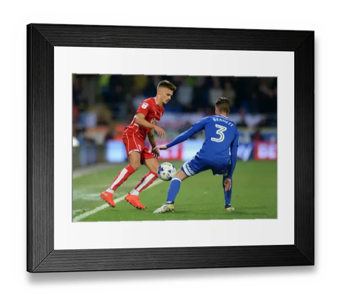 Framed Print : Jamie Paterson vs Joe Bennett Clash: Cardiff City vs Bristol City Championship Showdown Framed Print : Jamie Paterson vs Joe Bennett Clash: Cardiff City vs Bristol City Championship Showdown