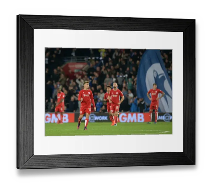 Framed Print : Bristol City Players Show Disappointment After Loss to Cardiff City Framed Print : Bristol City Players Show Disappointment After Loss to Cardiff City