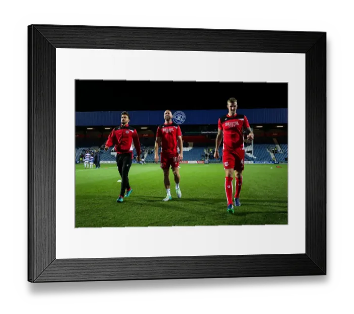 Framed Print : Bristol City Players Marlon Pack, Aaron Wilbraham, and Aden Flint Warm Up Ahead of QPR vs. Bristol City Championship Match