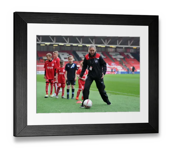 Framed Print : Bristol City FC: Vicky Barlow Teaches Ball Control to Youngsters during Bristol City v Blackburn Rovers Match