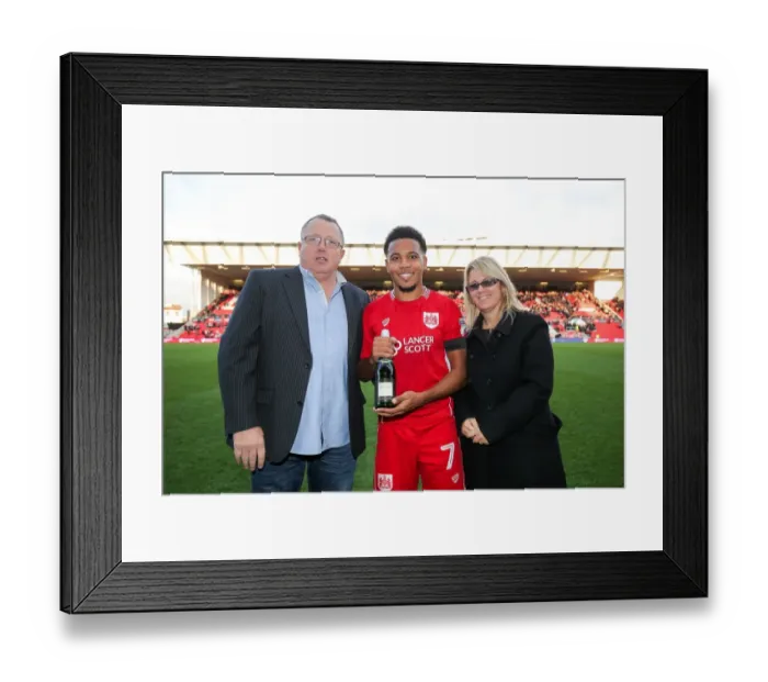 Framed Print : Bristol City's Korey Smith Receives Man of the Match Award After 1-0 Victory Over Blackburn Rovers at Ashton Gate Stadium