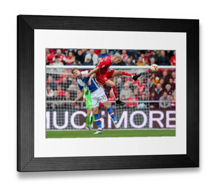Framed Print : Intense Aerial Clash: Sam Gallagher vs Hordur Magnusson, Bristol City vs Blackburn Rovers Framed Print : Intense Aerial Clash: Sam Gallagher vs Hordur Magnusson, Bristol City vs Blackburn Rovers