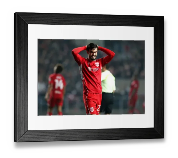 Framed Print : Marlon Pack in Disbelief: Wide Miss Costs Bristol City in EFL Cup Match against Hull City