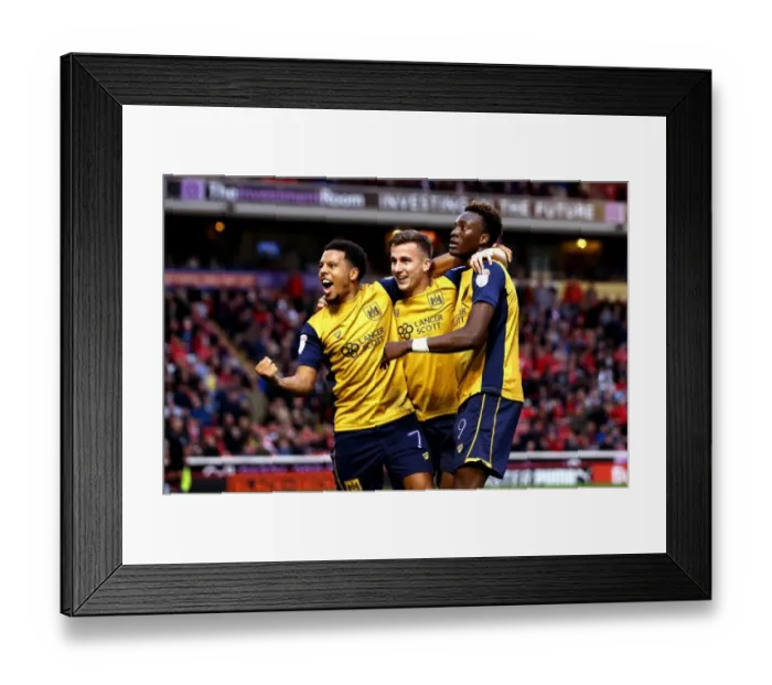 Framed Print : Bristol City's Tammy Abraham Scores Dramatic Goal Against Barnsley, Celebrated by Joe Bryan and Korey Smith Framed Print : Bristol City's Tammy Abraham Scores Dramatic Goal Against Barnsley, Celebrated by Joe Bryan and Korey Smith