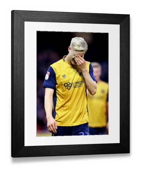 Framed Print : Hordur Magnusson's Disappointment: Barnsley Holds Bristol City in Championship Clash