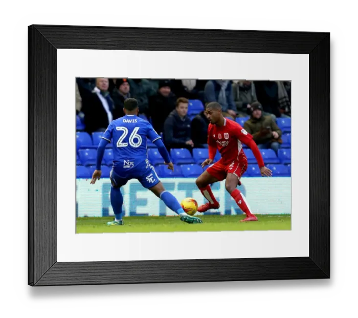 Framed Print : Bristol City's Mark Little Clashes with Birmingham City's David Davis in Championship Showdown at St. Andrews Stadium (November 2016)
