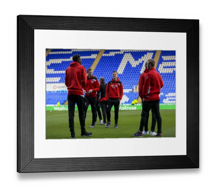 Framed Print : Bristol City Players Evaluating Reading's Pitch Before Sky Bet Championship Match - November 2016