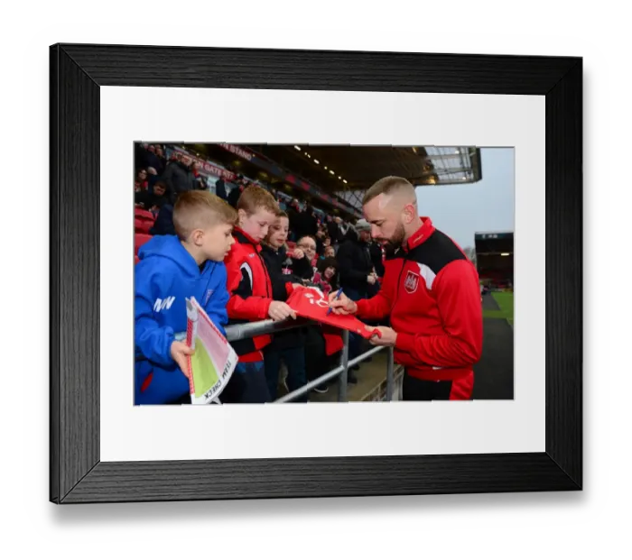 Framed Print : Bristol City's Aaron Wilbraham Signs Autographs for Young Fans during Bristol City v Preston North End Match