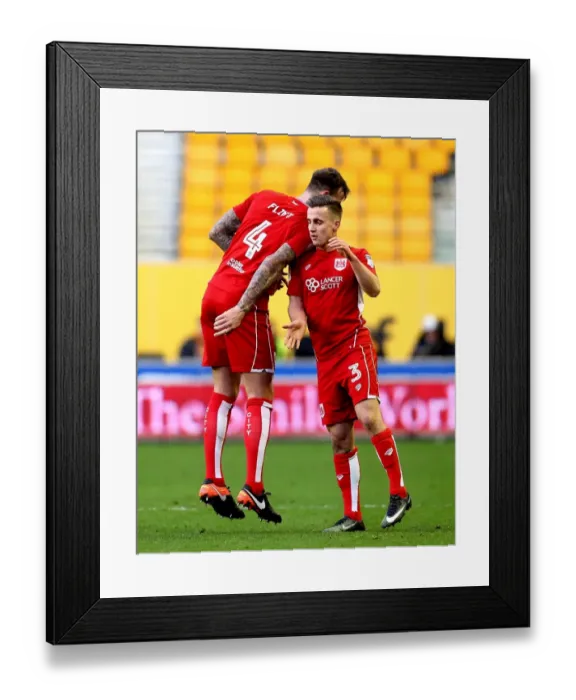 Framed Print : Aden Flint and Joe Bryan Celebrate 2-1 Goal for Bristol City against Wolverhampton Wanderers, Sky Bet Championship (December 2016)
