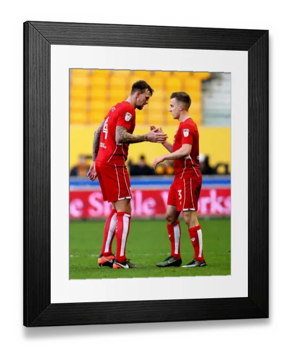 Framed Print : Aden Flint and Joe Bryan: Celebrating a 2-1 Victory for Bristol City against Wolverhampton Wanderers, Sky Bet Championship (December 2016)