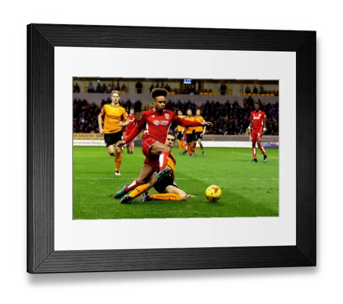 Framed Print : Bobby Reid Fouled by Conor Coady in Wolverhampton Wanderers vs. Bristol City Championship Match, December 2016