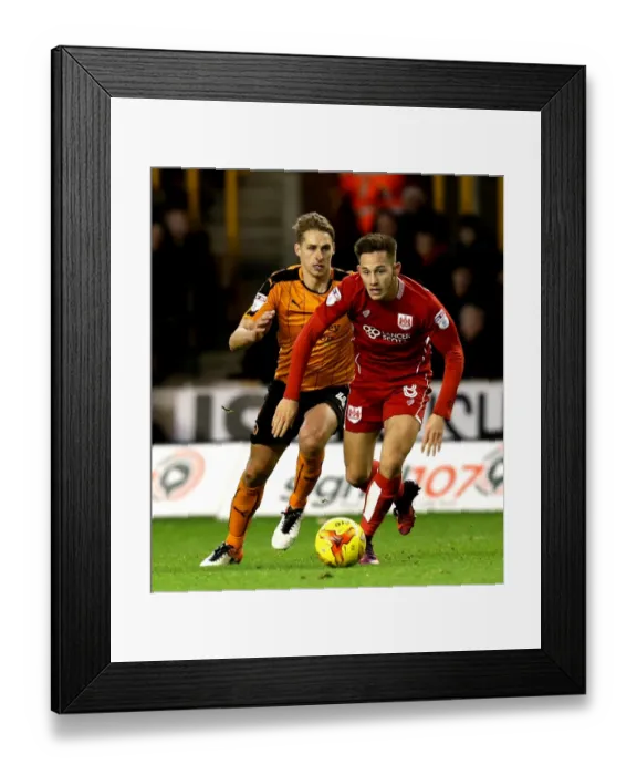 Framed Print : Josh Brownhill Dashes Past David Edwards: Wolverhampton Wanderers vs. Bristol City, Sky Bet Championship (December 2016)