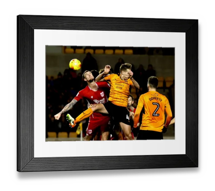 Framed Print : Aden Flint's Determined Heading Attempt vs. Wolverhampton Wanderers (December 2016)