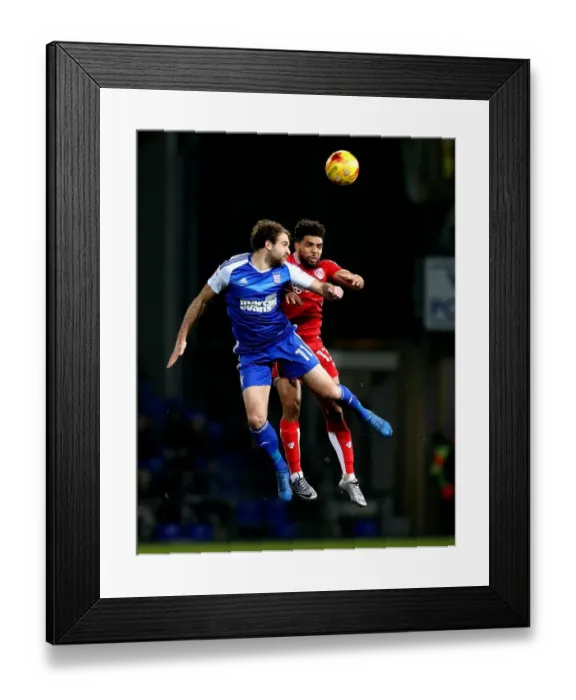 Framed Print : Battling Heads: Pitman vs. Golbourne in Ipswich Town vs. Bristol City Championship Clash