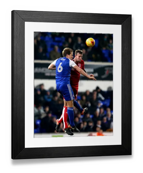 Framed Print : Aden Flint vs Christophe Berra: Heading Battle at Portman Road - Ipswich Town vs Bristol City, Sky Bet Championship